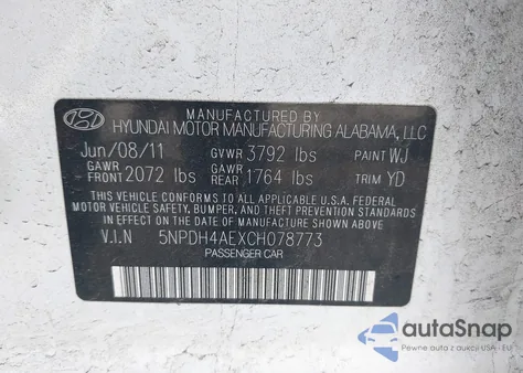 2012 Hyundai Elantra Gls from USA, damaged, VIN 5NPDH4AEXCH078773